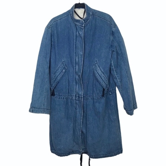 Helmut Lang Jackets & Blazers - Helmut Lang Blue Denim 100% Cotton Shearling Lined Oversized Parka Coat